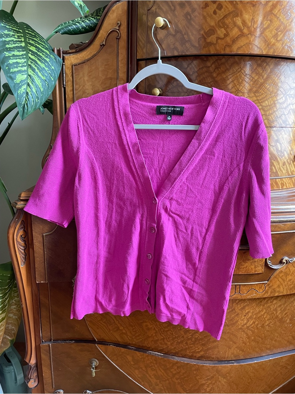 Jones New York Magenta Short-Sleeve Button Cardigan